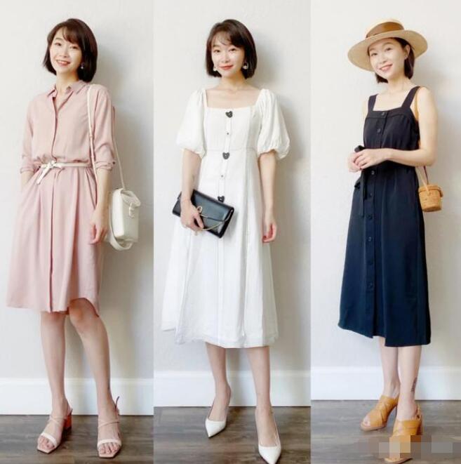 粉色衬衫连衣裙 黑色收腰吊带连衣裙