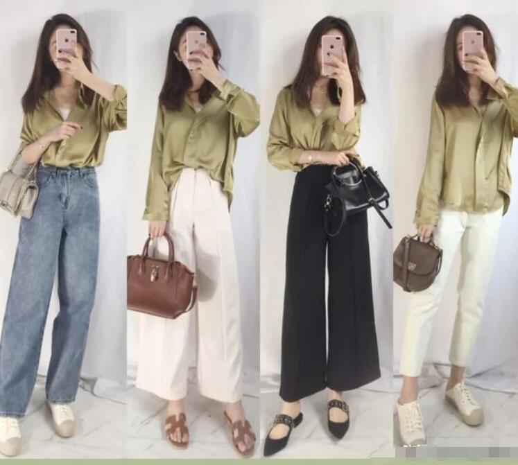 绸缎衬衣 牛仔裤 休闲裤